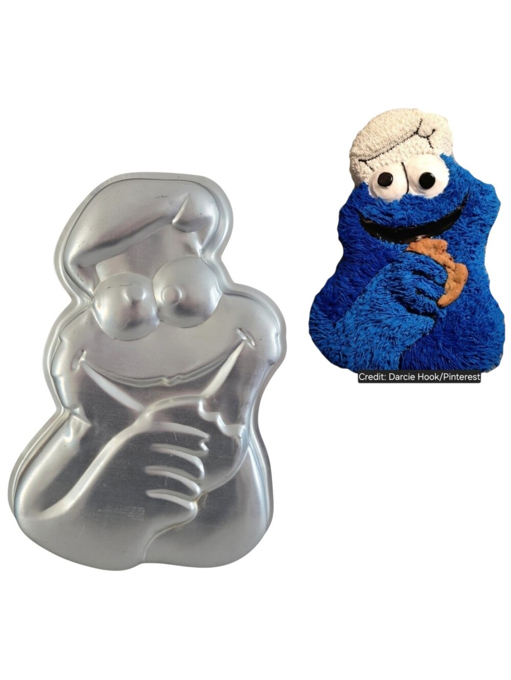 Vtg 1970s Cookie Monster aluminum cake pan mold Wilton Sesame Street  14 x 10"